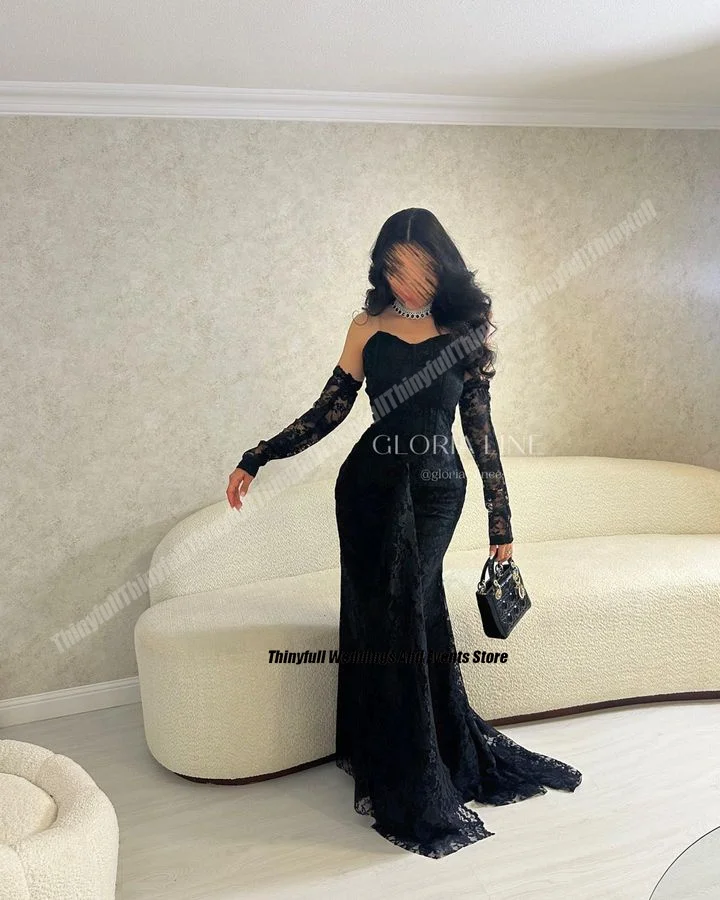 Thinyfull Mermaid Prom Dresses Sweetheart Lace Evening Party Gown Detachable Sleeves Dubai Special Occasion Dress Customized