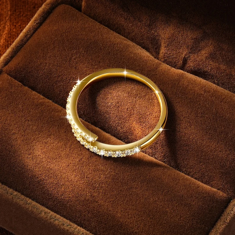 Rrjzz D-Farbiger Voll-Moissanit Halb-Eternity-Ring GRA Runder Labor-Imitationsdiamant Damen Verstellbarer Offener Ring Schmuck Geschenke – Detail 7