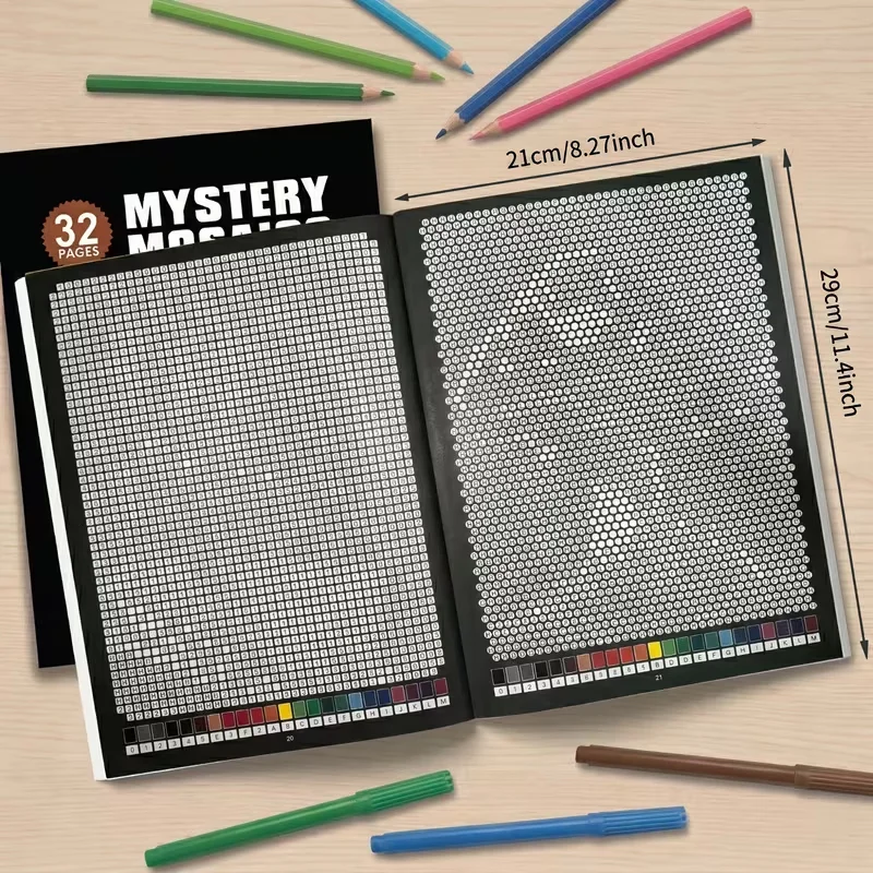 Mystery Mosaics Color By Number Coloring Book 32 Pages, Pixel Animal Landscape Stress Relief Adult Coloring Art Notebook