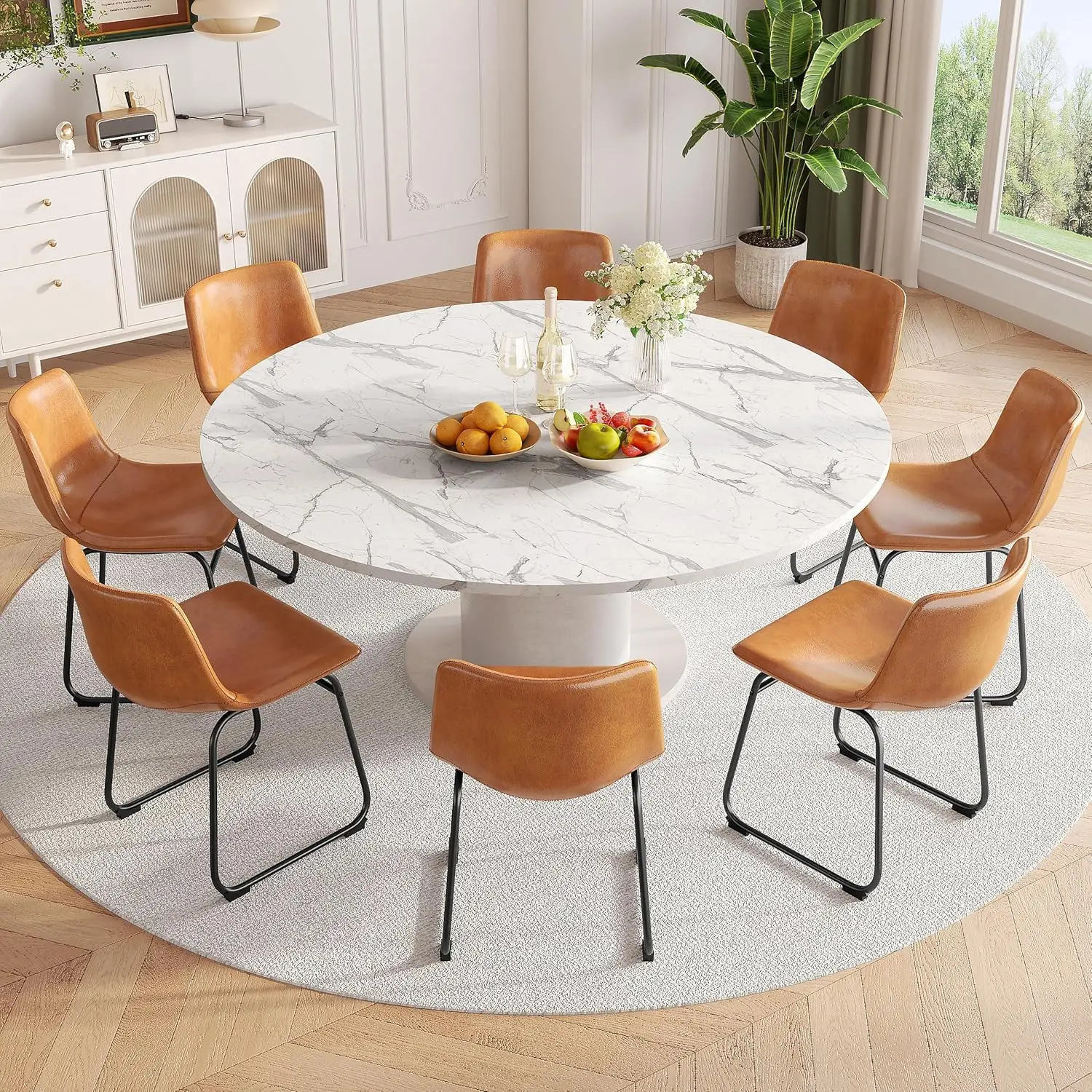 Dining Chairs Set of 8 PU Leather Armless Dinner Chairs with Backrest 18