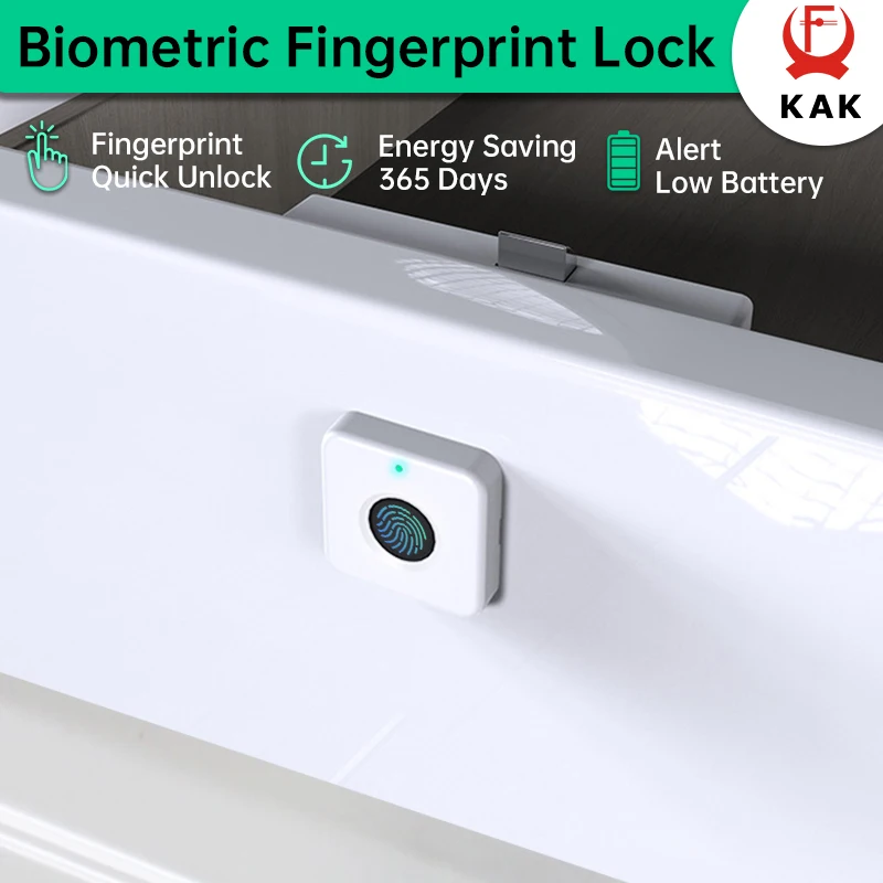 

KAK Biometric Fingerprint Lock White Keyless Cabinet Lock Smart Drawer Locks Anti-theft Door Lock Long Standby Time Door Hardwar