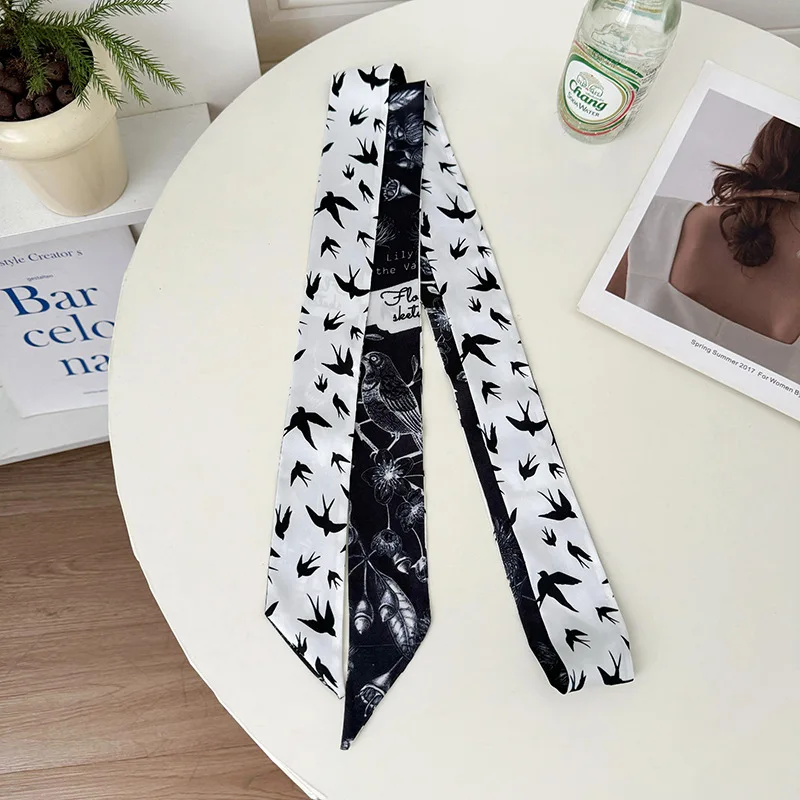 Novely Summer Fashion Printed Dress Belt For Women 2M Lengthened Norrow Imitation Silk Neck Scarf Party Headband Hats Decoration