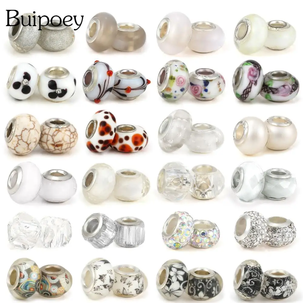 Buipoey 2pcs/lot White Crystal Glass Beads Round Plastic Rhinestone Charm Diy Bracelet Necklace Jewelry Accessories Gifts