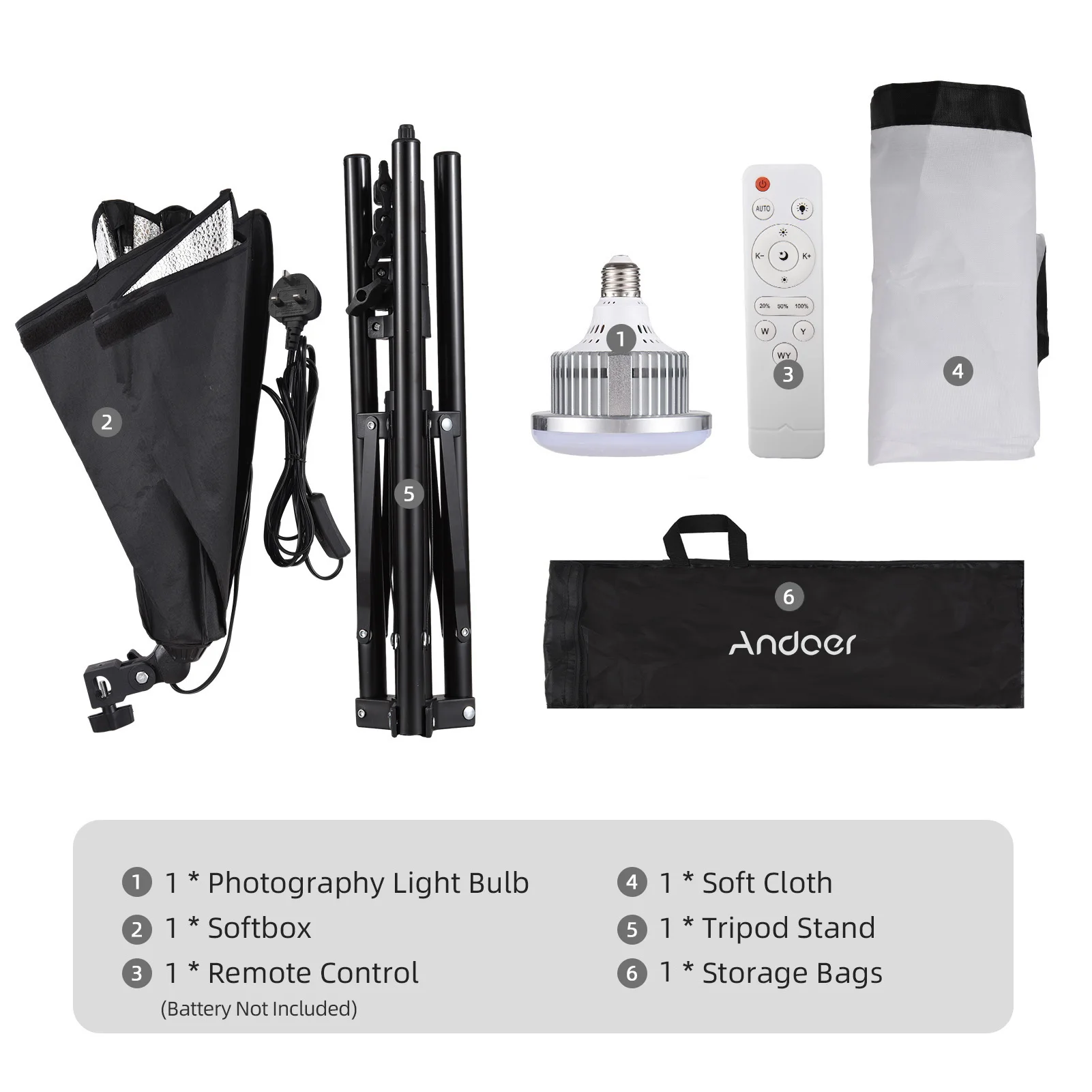 Studio Photography Light Kit Softbox Lighting Set Including LED Light + Softbox + Light Stand + Remote Control + Carry Bag