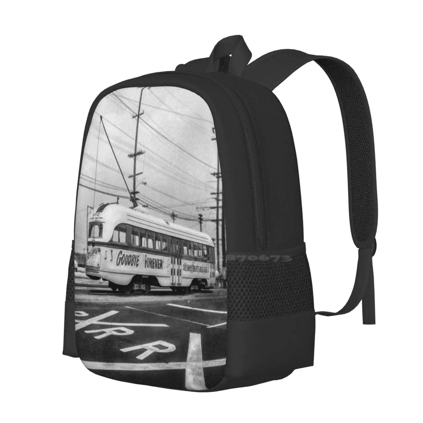 Vintage Streetcar Trolley 3093 Hot Sale Schoolbag Backpack Fashion Bags Antique Architecture B W Black And White Building Bw