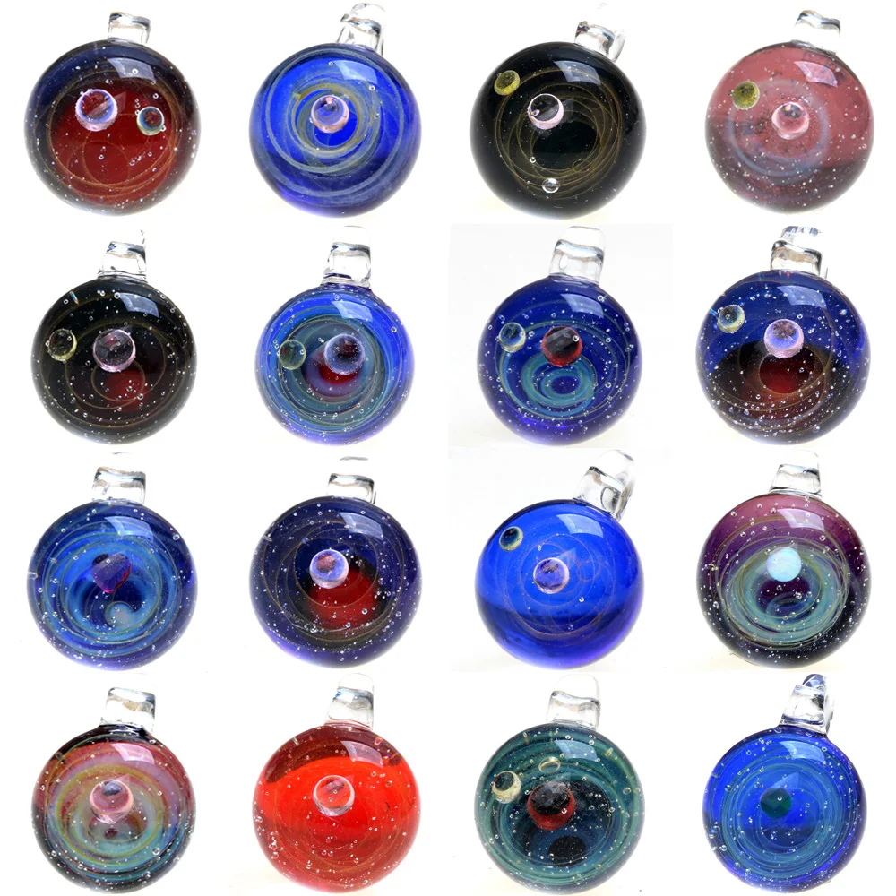 새로운 Lampwork 비즈 1PCS 직경 21MM 라운드 환상적인 별이 빛나는 은하계 모양 손으로 만든 유리 펜던트 DIY 쥬얼리 만들기