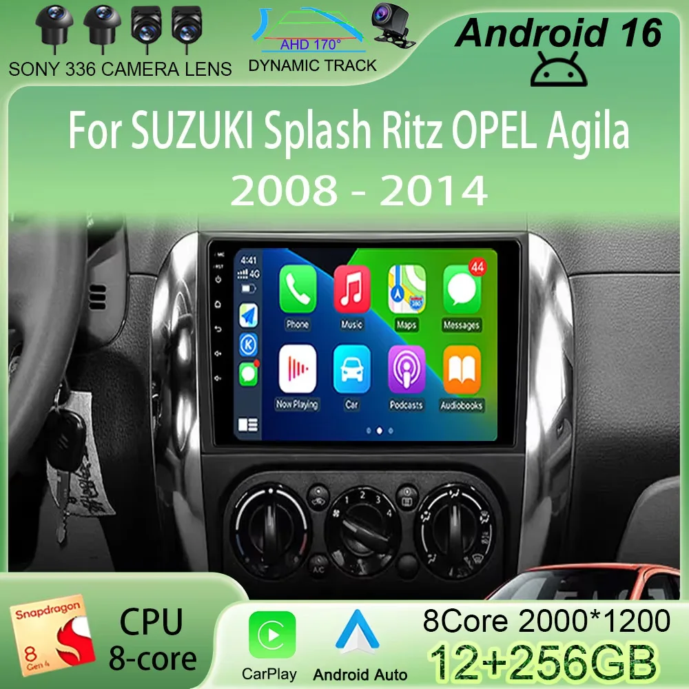 Android 16 Car Radio For SUZUKI Splash Ritz OPEL Agila 2008-2014 WIFI+4G GPS Navigation Multimedia Player Head Unit 2Din Stereo