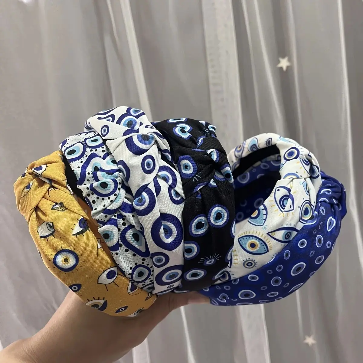 

2026 Wholesale Summer Nazar Blue Dots Eyes Style Cloth Fabric Wide Headband Fancy Hair Accessories Woman Head Band