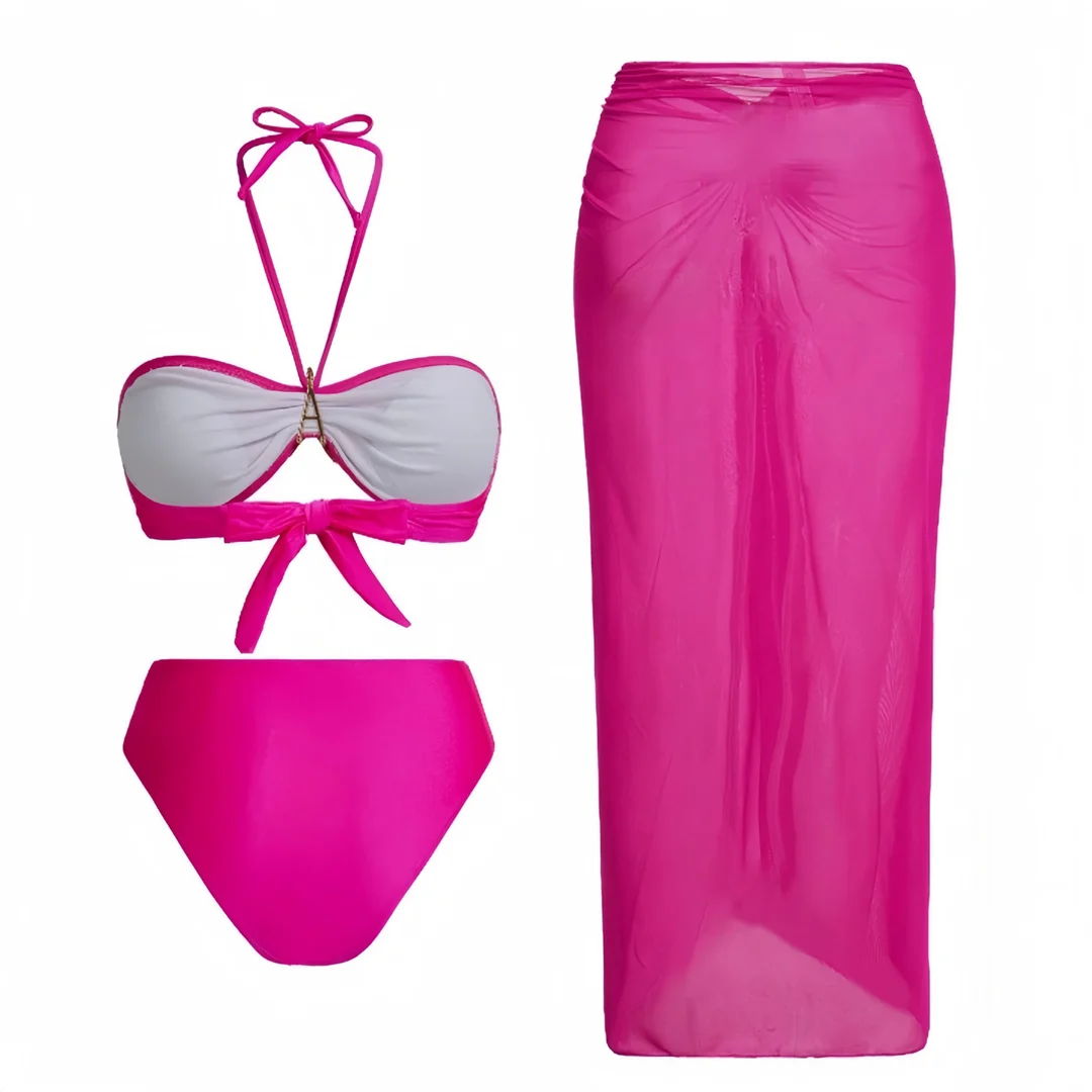 S - XL, mit Rock, Neckholder, hoch geschnittener Bikini, Damen-Badeanzug, dreiteiliges Bikini-Set, Damen-Badebekleidung, Badeanzug, Schwimmanzug V6936 – Detail 12