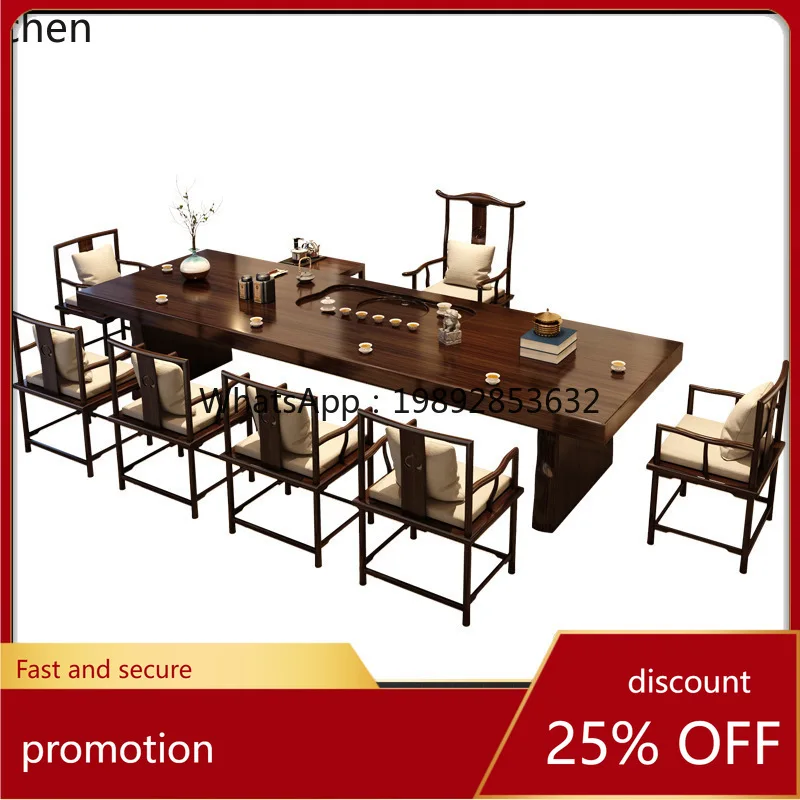 HT  New Chinese Style Tea House Tea Table and Chair Set Modern Simple Office Solid Wood Tea Table
