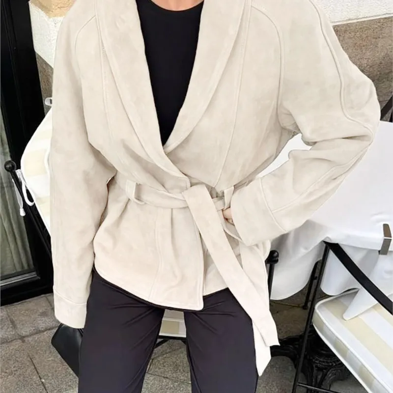 K-Star 2026 Autumn Winter Women Vintage Faux Suede Long Sleeve Jacket Textured Casual Coat