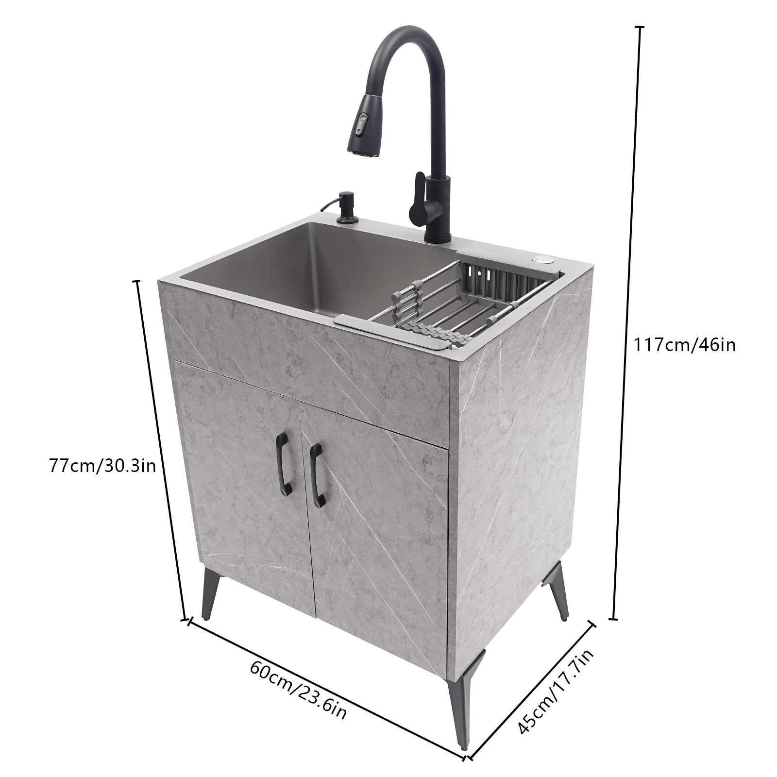 

Kitchen Sink With Cabinet Laundry Sink With Cabinet With Sink For Laundry & Utility Room, Kitchen 60*45*117cm