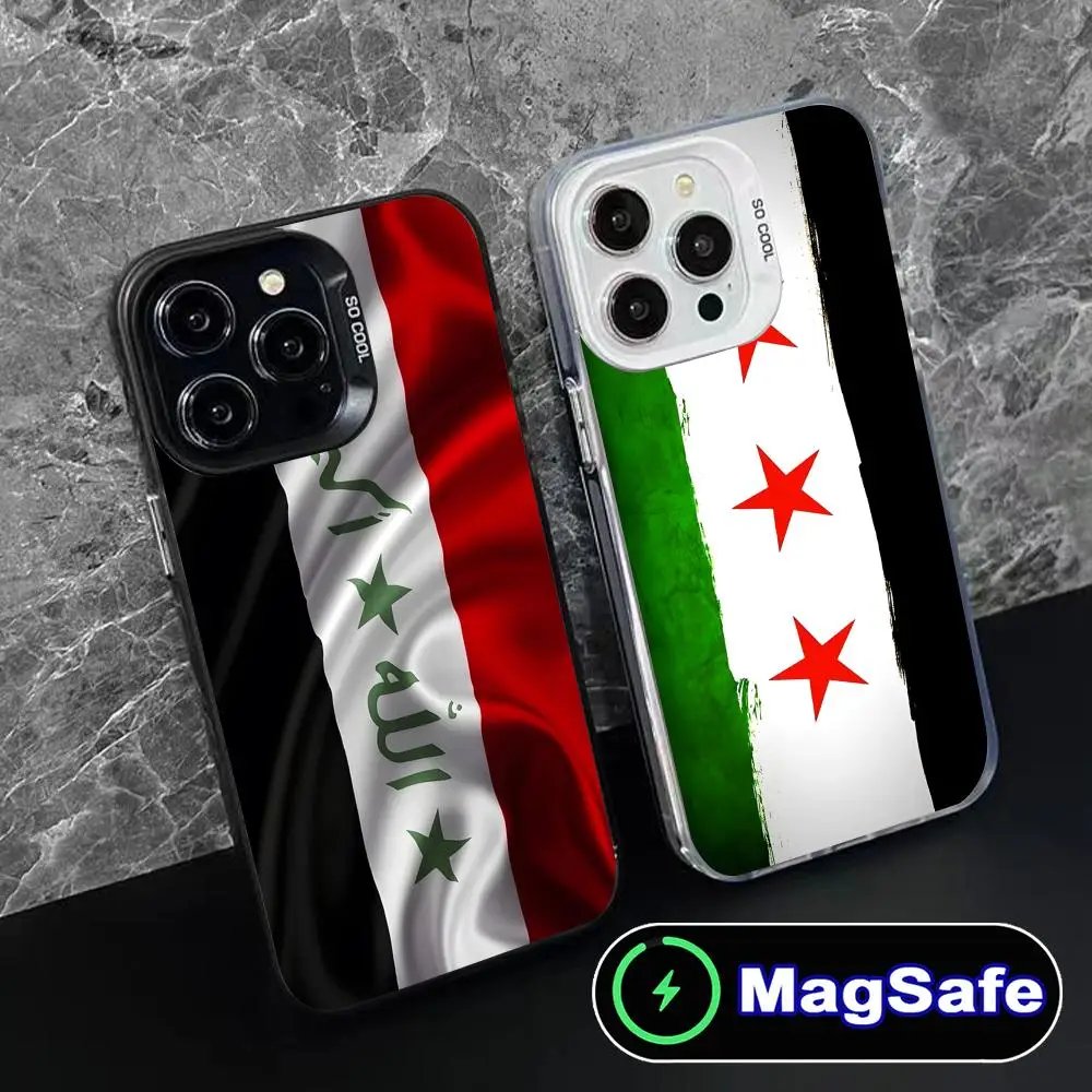 Casing Handphone Bendera Suriah untuk iPhone 16 15 14 13 12 11 Pro Max Plus MagSafe Transparan Warna-warni Mewah Cantik