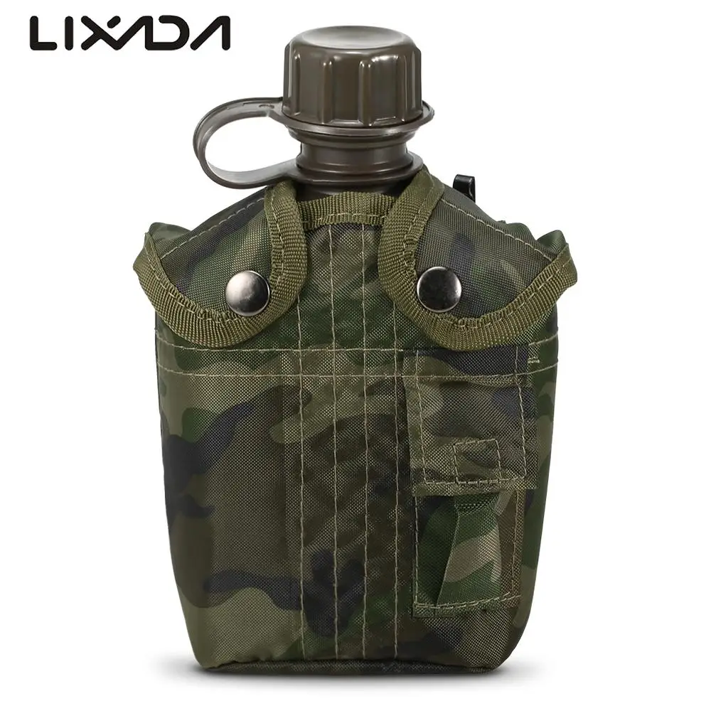 1L Outdoor Tactical Water Bottle Camping Hiking Canteen Kettle with Pouch Cup Set Survival Water Bottle