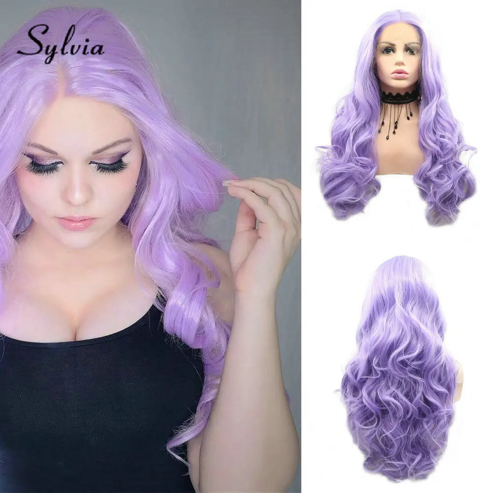 

Sylvia 24 inches Long Wavy Purple Wig Synthetic Lace Front Wigs for Women Natural Middle Parting Hairstyle Heat Resistant Hairs