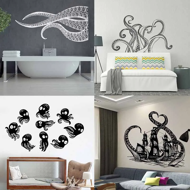 

Black Wall Decal Creative Pirate Octopus Captain for Kids Room Sticker Removable Vinyl Transfer Mural Home Nursery Decor