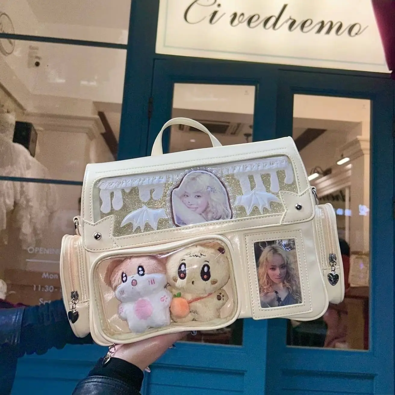 Japanische Einfarbig Rucksack Frauen Platz Leder Y2K Mochilas Mujer Harajuku Große Kapazität Ita Tasche Anime Griff Crossbody
