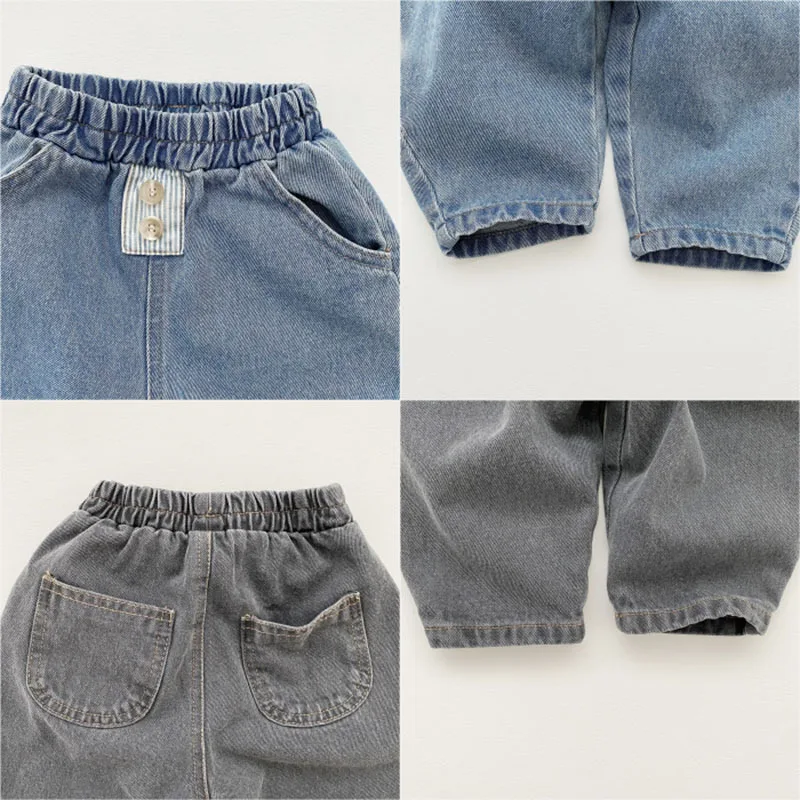 Calça jeans casual para meninos e meninas, calça harém solta e monocromática infantil, roupas jeans na moda para criança, nova, 2024