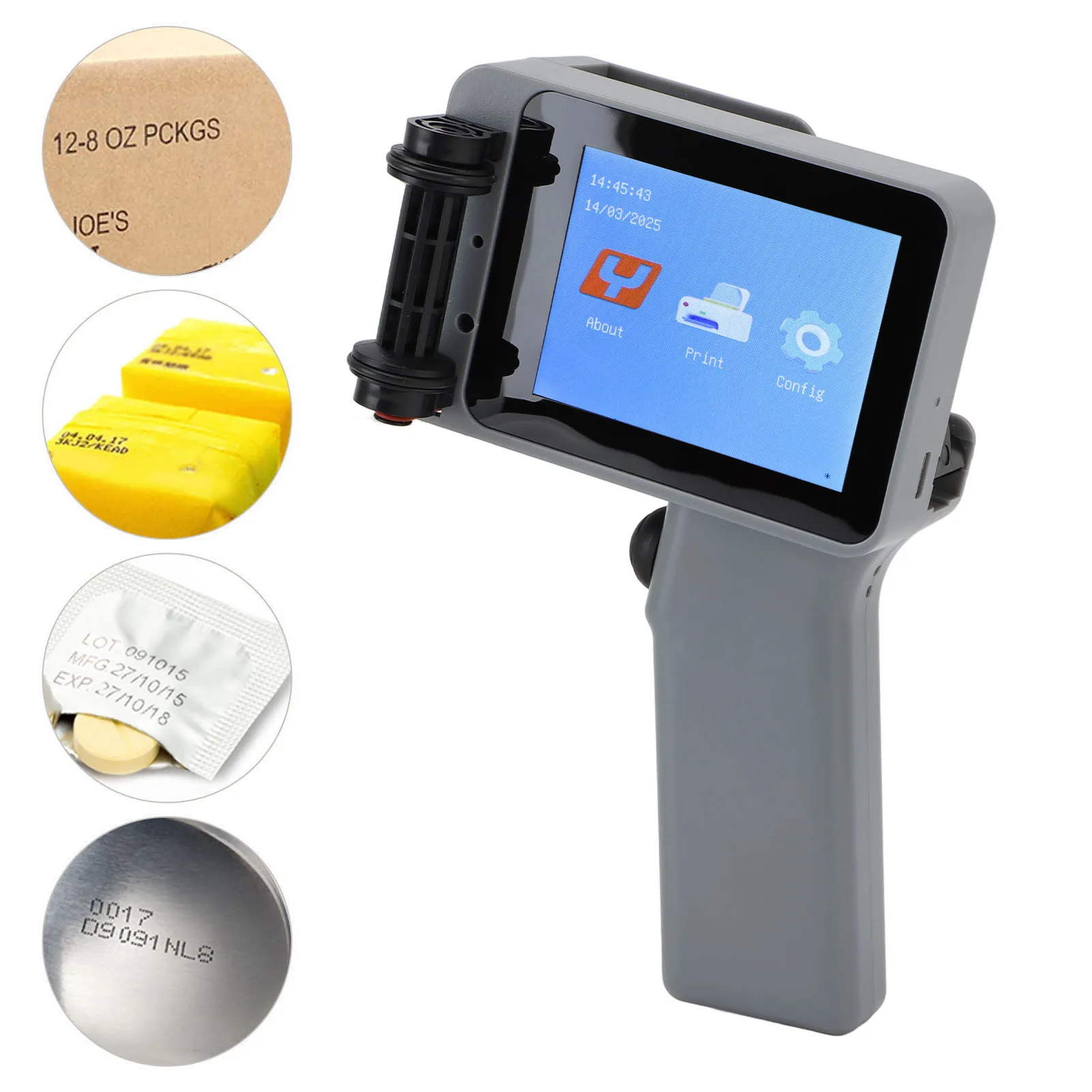 Handheld Inkjet Printer 12.7mm HD LED 4.3 Inch Touchscreen Compact Coding Machine for Plastic Bottles Coding Gun Ink Cartridge