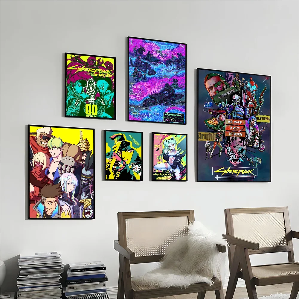 1PC Anime Cyberpunk Edgerunners Poster Movie Sticky Posters Retro Kraft Paper Sticker DIY Room Cafe Aesthetic Art Wall Painting