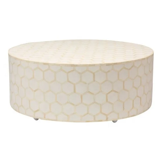 

Best-selling Indian hexagonal bone inlaid herringbone coffee table home furniture living room furniture high-quality crafts