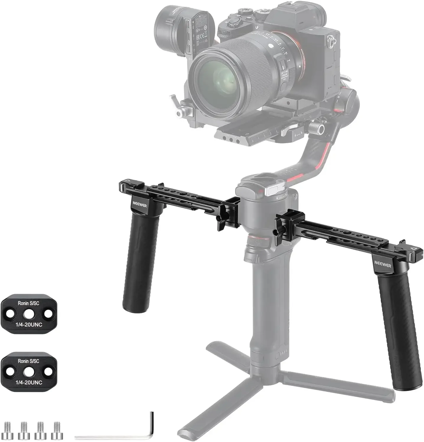 NEEWER Empuñadura Dual Compatible con RS4 RS4 Pro RS3 RS3 Pro RS2 RSC2 Ronin S SC Gimbal, Kit de Doble Mango con 2 Mini NATO