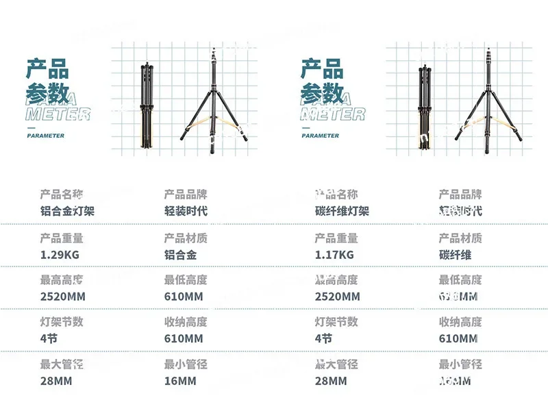 Light Era LS285C Carbon Fiber Photography Bracket Tripod, Mobile Phone Filling Light Folding Removable and Adjustable