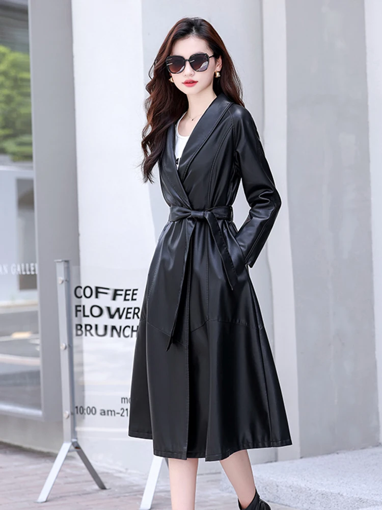 

Spring Autumn New Style Haifeng Genuine Leather Jacket Women's Mid-Length Slim Fit Korean Version Leather Windbreaker