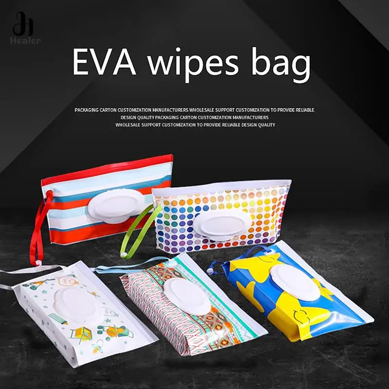 EVA Baby Wet Wipe Pouch Portable Wipes Holder Case Flip Cover Snap-Strap Reusable Refillable Cosmetic Pouch Useful Tissue Box