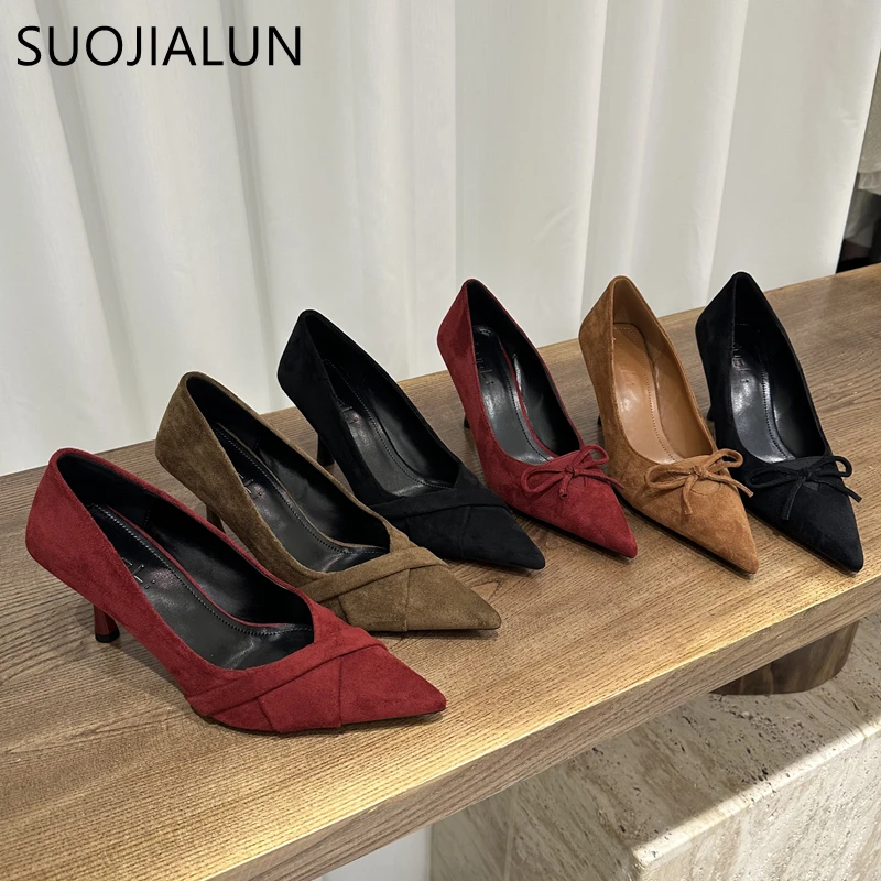 

SUOJIALUN 2025 Autumn New Brand Women Elegant Pumps Shoes Fashion Pointed Toe Shallow Boat Shoes Thin High Heel Dress Single Sho