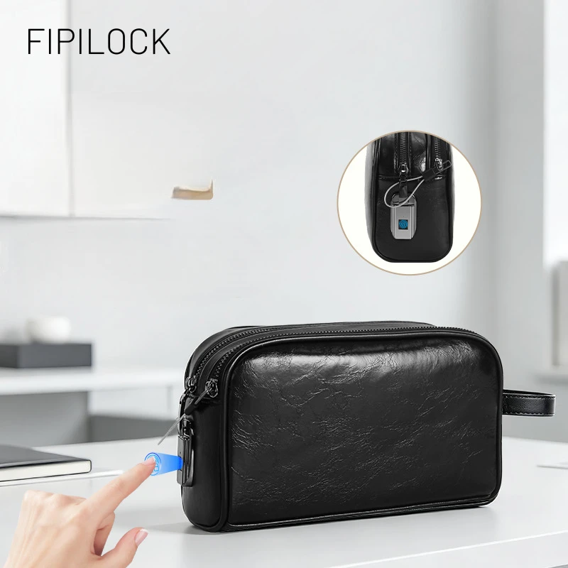 Men's Vintage Crazy Horse Pattern Handbag New Large Capacity Business Anti-theft Clutch Bag Waterproof Wrist Bag Purse