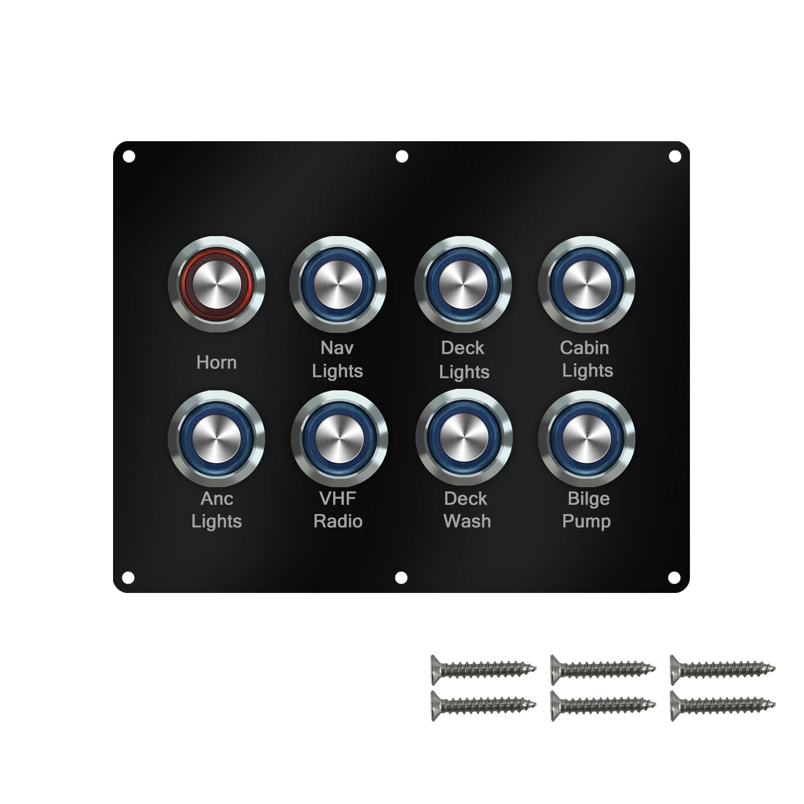 8-Gang Metal Push Switch Panel 12V w/ ATO Fuse Harness Waterproof Blue Latching & Red Momentary Button for Marine/ATV/Off-Road