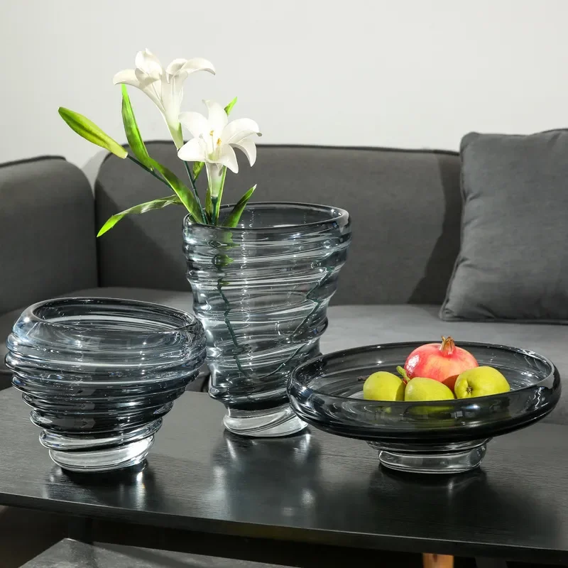 Modern Transparent Glass Fruit Plate Simple Light Luxury Desktop Decoration For Home Living Room Model House Soft Decor