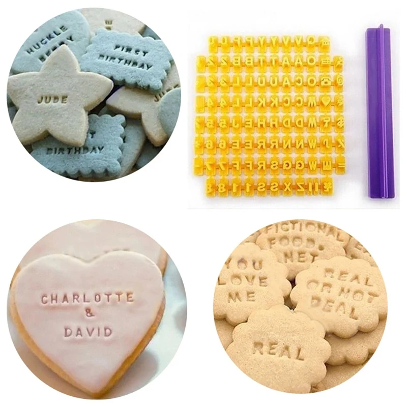 SEWS-Alphabet Letter Number Cookie Press Stamp Embosser Round Cutter Stencil Tools Fondant DIY Tool Cookie Decorations