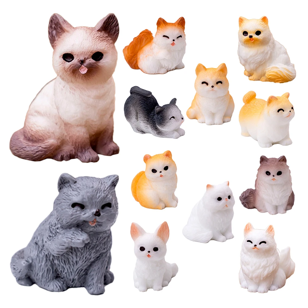 

12pcs Tiny Decors Cat Decoration Figure Realistic Resin Small Cat Figurines Statues