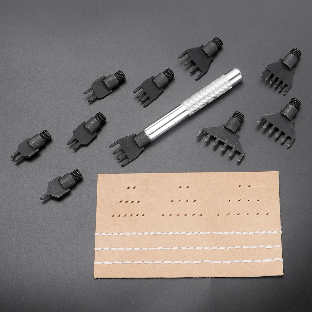 

11Pcs Replaceable Head Artificial Leather Punching Set-4/5/6mm Spacing, Diamond-Shaped Leather Chiseling Tool, Sewing DIY Craft