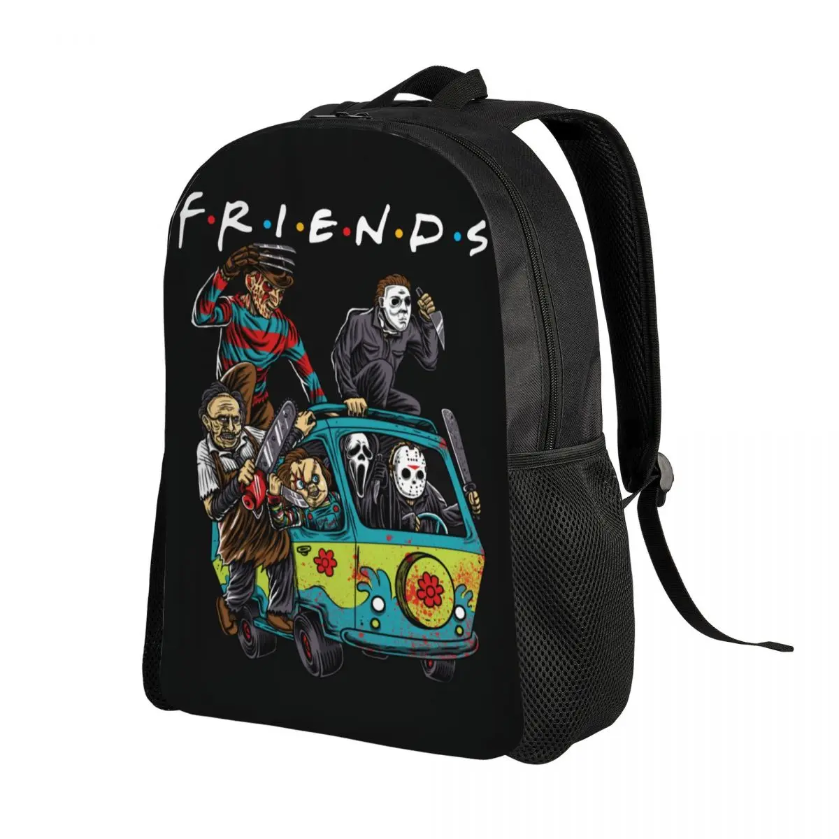 Customized Horror Friends TV Show Backpack Pennywise Michael Myers Jason College School Travel Bags Bookbag Fits 15 Inch Laptop