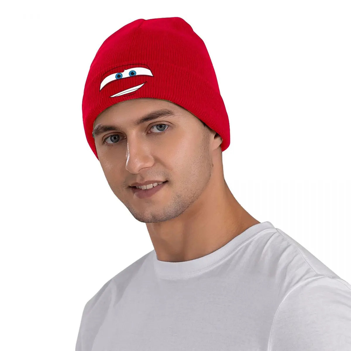 Cars Lightning McQueen Big Face Short Beanie Hats Retro Caps Unisex Adult Outdoor Skullies Beanies Spring Head Wrap Beanie Hat