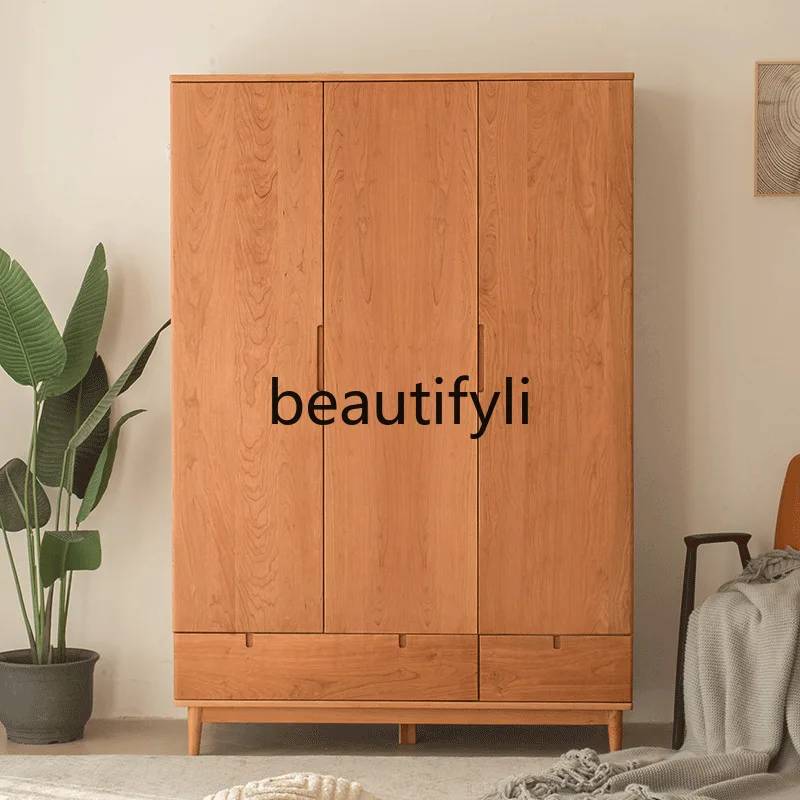 

Nordic solid wood wardrobe with drawers large wardrobe Japanese cherry wood furniture locker