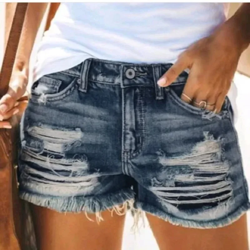 

Summer High Waist Washed Blue Jeans Shorts Casual Commuter Style Cotton Denim Women's Pants Comfortable Breathable Fashionable