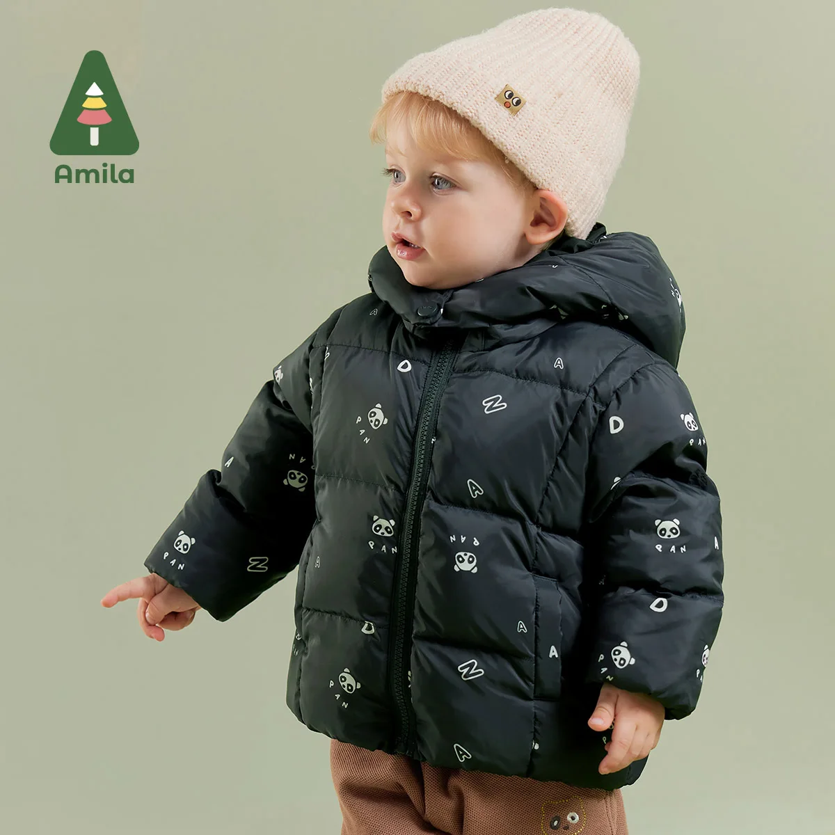 Amila Baby Boy Down Jacket 2024 Winter New Multicolour Slight waterproofing antifouling Oil proof Hooded   Baby Clothing