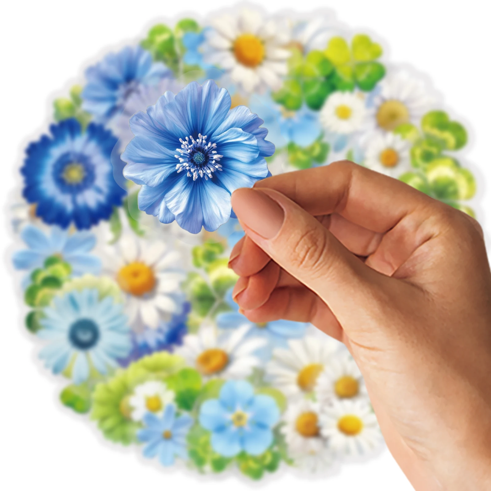 Etori Life Simbolo fortunato Acquerello fresco Margherita Trifoglio Adesivi 50 pezzi Bianco Blu Verde Schema di colori per laptop, Adesivi per telefono, Album fotografici, Decorazione della stanza, Sacchetti regalo, Materiale scolastico, Sigilli, Adesivi fortunati, Adesivi giocattolo, Regalo per gli amici