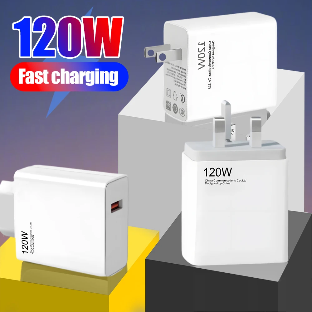 120W Super Fast Charging Cellphone Chargers Suitable for Xiaomi Mi USB Type C Wall Charger Adapter QC3.0 Quick Chargers EU/US/UK