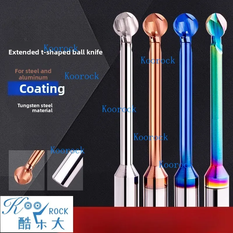 58° Helix Extra Long Tungsten Carbide Alloy Lollipop Ball Nose End Mill, R3 R4 R5 R6, for Aluminum and Steel - CNC Router Bits