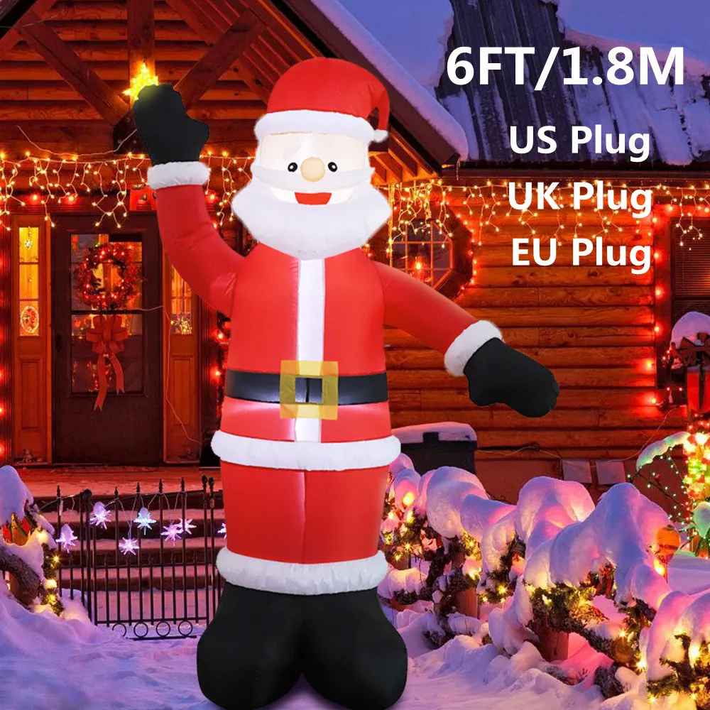 

1.8M/6FT Santa Claus Waving Hand Inflate Model Christmas Decoration Glowing Doll Cartoon Giant LED Lamp Party Gifts Outdoor Lawn