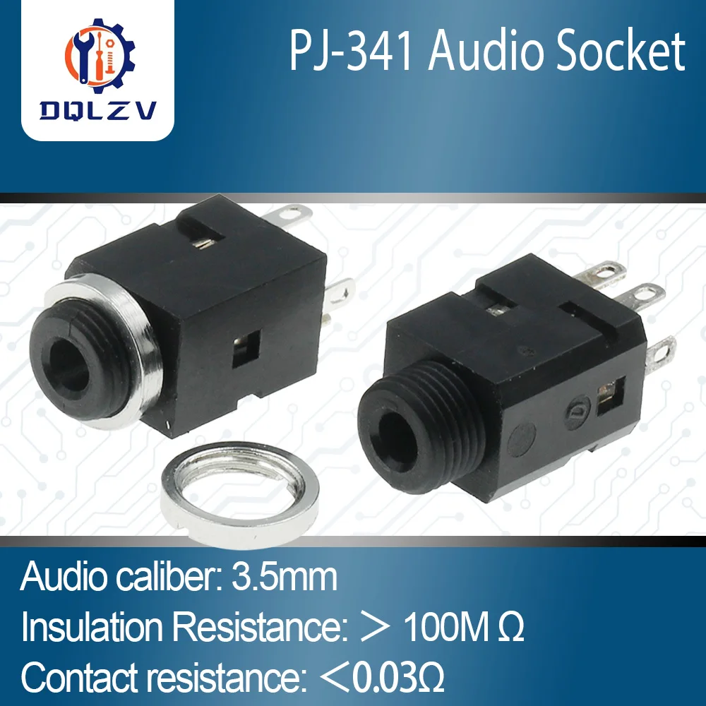 3.5MM 5 Pin Vertical Socket Female Socket Jack with Screw 3.5 Audio Headphone Connector PJ-341 Earphone Hole