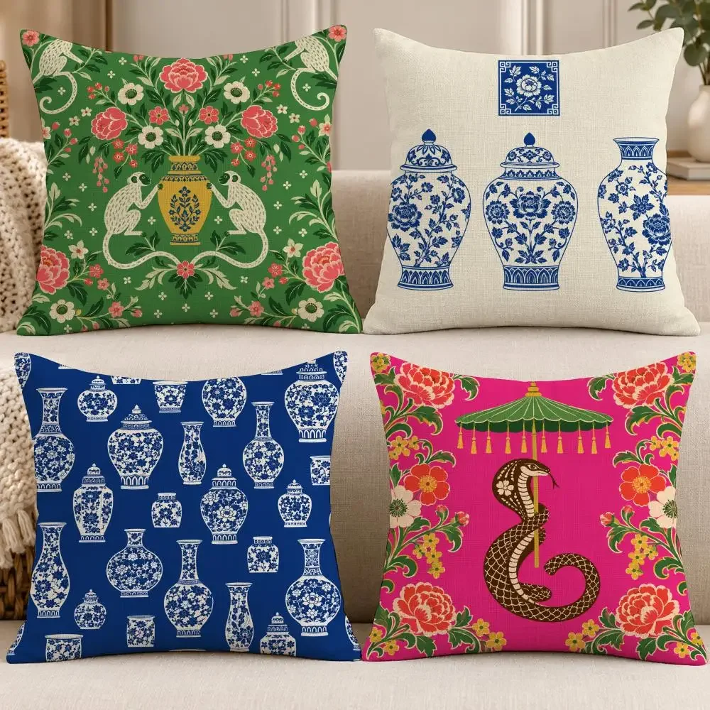 Art Mandala Flower Rabbit Couple Cute Monkey Colorful Floral Cushion Cover Soft Short Cover Washable Sofa Bed Dorm Garden Decor