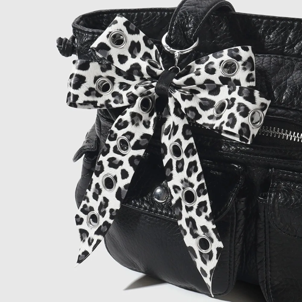 Unique Star Rivet Bow Keychain Ribbon Punk Cross Pendant Gothic Leopard Print Y2K Keyring Backpack Decor