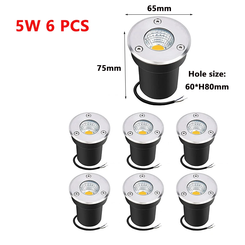 6PCS 5W LED Ground Lights Waterproof Garden Path Deck Light Spotlight Buried Underground Lamps Garden Yard Driveway Lawn Decor