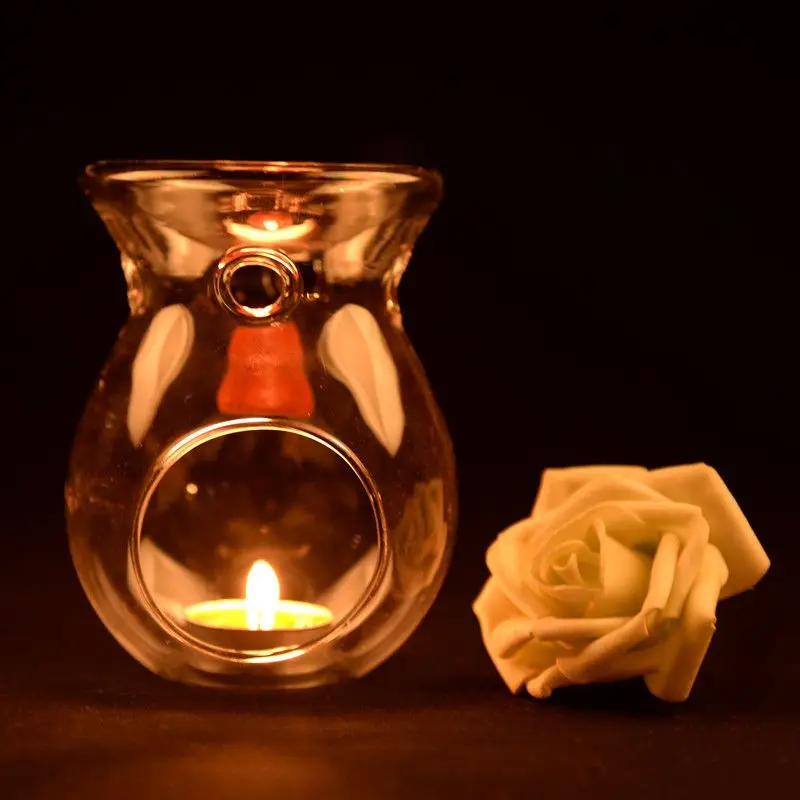

1PC Home Decor Glass Candle Heat Resistant Oil Furnace Aroma Burner Holder Candlestick Vase Romantic Wedding Decoration